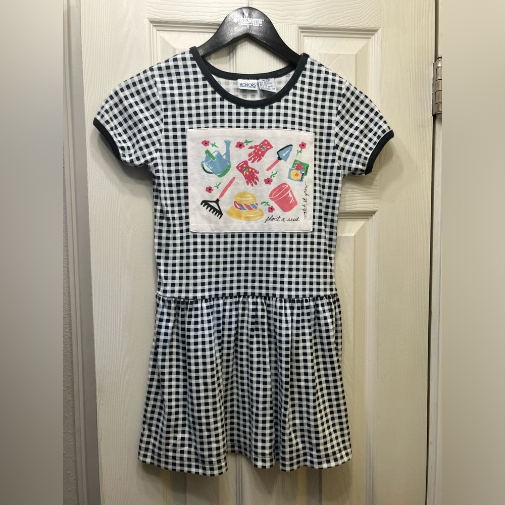 Vintage HONORS Gingham Garden Plant Seed Kids Dress